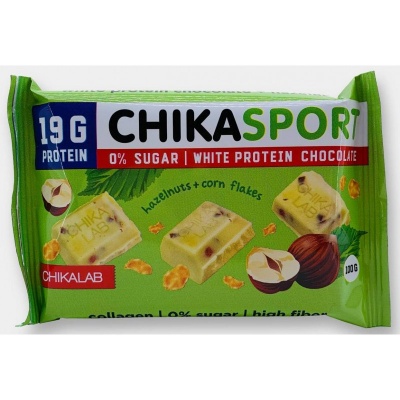 Детальное фото CHIKALAB ChikaSport Шоколад белый с фундуком и кукурузными чипсами (100 гр)